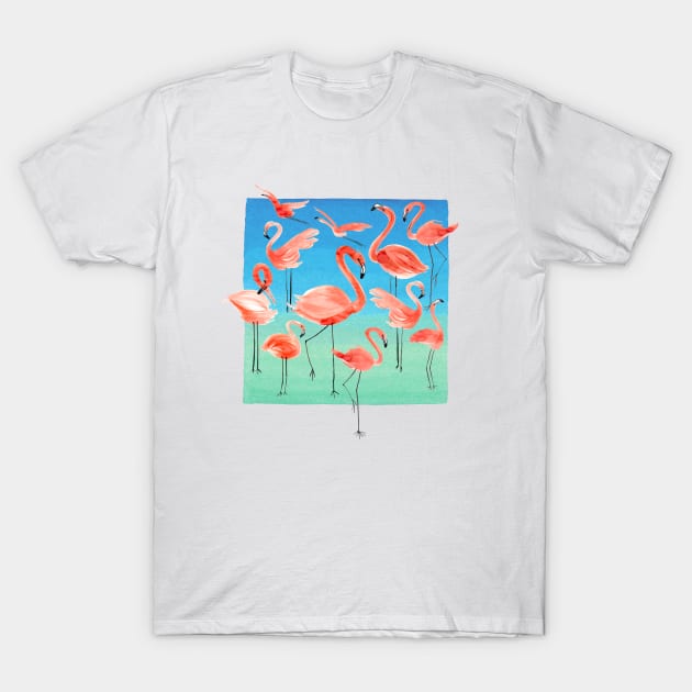 Watercolor Pink Pastel Flamingos T-Shirt by ninoladesign